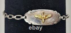 Bracelet d'identification pilote en argent sterling vintage avec ailes en or, Forces aériennes de l'armée américaine de la Seconde Guerre mondiale