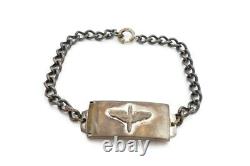 Bracelet en argent sterling US Army Air Force de la Seconde Guerre mondiale avec fermoir 7,5 - Étiquette médaillon