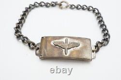 Bracelet en argent sterling US Army Air Force de la Seconde Guerre mondiale avec fermoir 7,5 - Étiquette médaillon