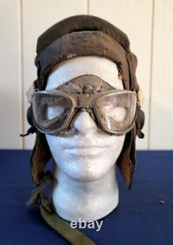 Casque Volant En Cuir Russe Ww2 1944 Avec Lunettes De L'armée De L'air Américaine Mid-ww2