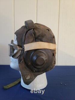 Casque Volant En Cuir Russe Ww2 1944 Avec Lunettes De L'armée De L'air Américaine Mid-ww2