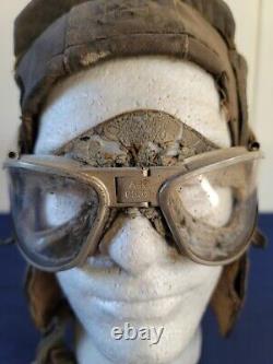 Casque Volant En Cuir Russe Ww2 1944 Avec Lunettes De L'armée De L'air Américaine Mid-ww2