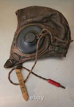 Casque de vol en cuir A-11 de pilote de l'armée de l'air/armée américaine de la Seconde Guerre mondiale avec écouteurs de taille moyenne