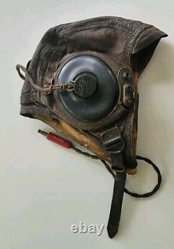 Casque de vol en cuir A-11 de pilote de l'armée de l'air/armée américaine de la Seconde Guerre mondiale avec écouteurs de taille moyenne