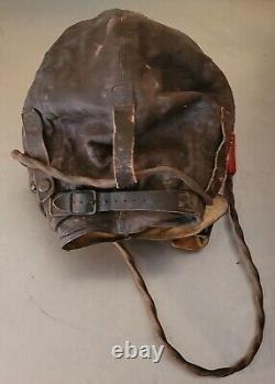 Casque de vol en cuir A-11 de pilote de l'armée de l'air/armée américaine de la Seconde Guerre mondiale avec écouteurs de taille moyenne