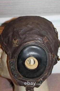 Casque de vol en cuir de l'armée de l'air américaine de la Seconde Guerre mondiale de type A-11, Original, Grand format