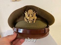 Chapeau de pilote d'officier Crusher de l'US Army Air Force AAC de la Seconde Guerre mondiale - 7 3/8ème