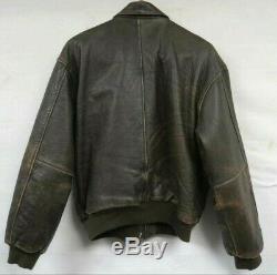 Cuir Vintage Avirex A-2 Bomber Jacket Brown Us Army Air Force Sz Grand Exe
