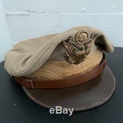 De La Seconde Guerre Mondiale L'armée Américaine Armée De L'air Aaf Officier Crusher Cap Hat Sz 7 1/4 Original