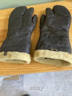 Gants de mitrailleur en cuir de l'armée de l'air de l'US Army de la Seconde Guerre mondiale, modèle A9 A-9, taille large.