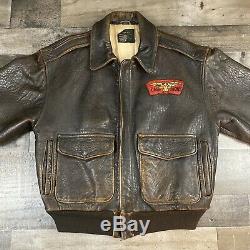 Hommes Petit Vtg Cuir Vieilli Avirex Type A-2 Bomber Flight Jacket Aviator