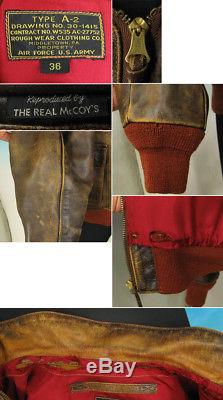 Le Real Mccoys A-2 Jabbin Jug Cuir Marron Us Air Force Army Flight Jacket 36