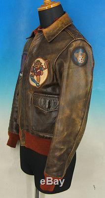 Le Real Mccoys A-2 Jabbin Jug Cuir Marron Us Air Force Army Flight Jacket 36