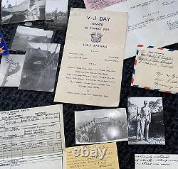 Lettres de la Seconde Guerre mondiale, papiers, photos, écussons du Minnesota, Sergent Technique de la 5ème Armée de l'Air.