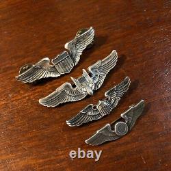 Lot de 4 Ailes en Argent Sterling de l'US Army Air Force USAAF de la Seconde Guerre mondiale Pilote Canonnier Observateur