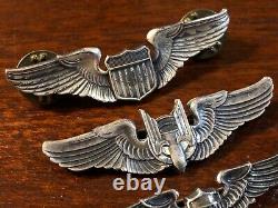 Lot de 4 Ailes en Argent Sterling de l'US Army Air Force USAAF de la Seconde Guerre mondiale Pilote Canonnier Observateur