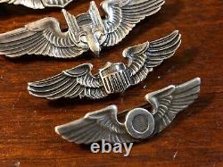 Lot de 4 Ailes en Argent Sterling de l'US Army Air Force USAAF de la Seconde Guerre mondiale Pilote Canonnier Observateur