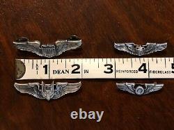 Lot de 4 Ailes en Argent Sterling de l'US Army Air Force USAAF de la Seconde Guerre mondiale Pilote Canonnier Observateur