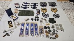 Lot de Médailles, Épingles, Barres, Patches, Boutons de Rang de l'Armée de l'Air des États-Unis Vintage
