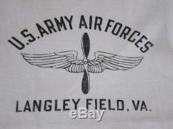 Original T-shirt De Sport De Champ De L'armée De L'air Des États-unis Ww2 Langley Field Flocked Medium