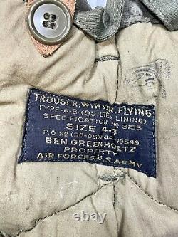 Pantalon de vol d'hiver de l'Armée de l'Air de l'US Army A-8 avec bretelles, taille 44, Ben Greenholtz