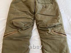 Pantalon de vol en duvet d'oie de l'armée de l'air de l'armée Eddie Bauer WW2 WWII Vtg A-8 Taille 36