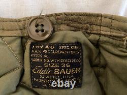 Pantalon de vol en duvet d'oie de l'armée de l'air de l'armée Eddie Bauer WW2 WWII Vtg A-8 Taille 36