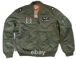 Polo Ralph Lauren Military Pilot Army Twill Bomber Jacket Force Aérienne Moyenne T.n.-o.