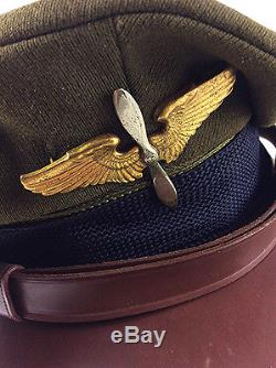 Seconde Guerre Mondiale U. S. Armée Air Forces Air Cadet Casquette Visière En Cuir Prop Broche Insignia