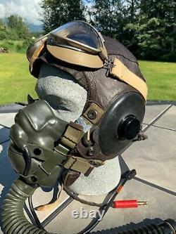 Seconde Guerre Mondiale Us Army Air Force Type A-11 Cuir Casque Volant Câblé Avecgoggles & O2 Masque
