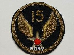Seconde Guerre mondiale, 15e ARMY AIR FORCE, AAF, Insigne en fil d'or, Fabriqué sur le théâtre, Original, Vintage