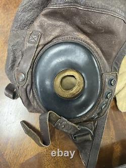 Seconde Guerre mondiale WWII WW2 Casque de vol en cuir de l'US Army Air Force Type A-11 Taille moyenne Années 1940