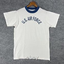 T-shirt militaire vintage de l'US Air Force des années 70 en coton avec bords contrastants, taille large PT