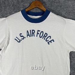 T-shirt militaire vintage de l'US Air Force des années 70 en coton avec bords contrastants, taille large PT