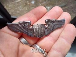 Très Rare Wwii'dawn Sterling' Silver Aaf Army Air Force 3 Escadres De Pilote Pin