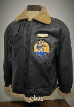 Usaaf B-3 Leather Flight Bomber Jacket Coat Avec Patches Us Army Force Aérienne