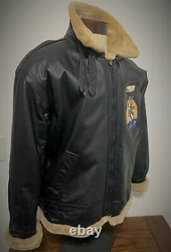 Usaaf B-3 Leather Flight Bomber Jacket Coat Avec Patches Us Army Force Aérienne