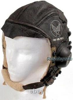 Véritable Fine Ww2 Us Army Air Forces B-6 Brown Leather Flying Helmet Usaaf