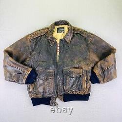 Veste Avirex Vintage Large Brown Leather Army Air Forces A-2 Bomber Flight Coat