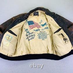 Veste Avirex Vintage en cuir marron grande taille de l'armée de l'air des forces aériennes américaines - Manteau de vol bombardier A-2