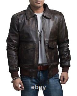 Veste De Vol A2 Bomber Air Force Style Real Leather Vintage Distressed Brown