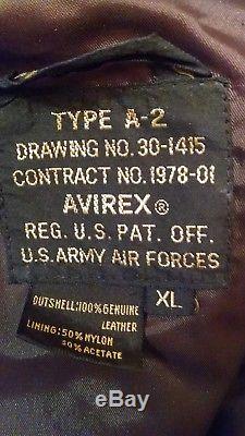 Veste De Vol En Cuir Avirex Vintage Hommes 84-62 Taille XL Us Army Airforces
