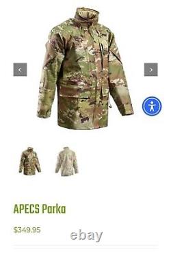 Veste Parka APECS Multicam NWT taille S/R régulière Air Force américaine OCP en nylon pour temps froid