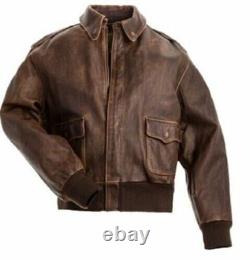 Veste d'aviateur en cuir véritable marron vieilli A2 Bomber de l'Air Force pour hommes