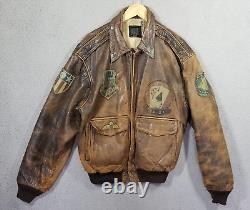 Veste de vol en cuir Avirex Type A-2 avec écussons militaires de l'armée de l'air - Black Jack M