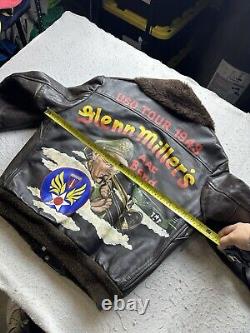 Veste en cuir pilote bomber vintage homme Glenn Miller Army Air Force Band L