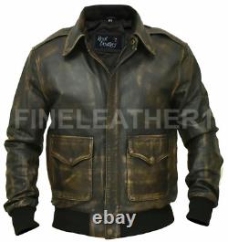 Veste en cuir véritable vieilli de style bombardier aviateur de l'armée de l'air pour homme