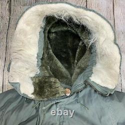 Vintage Army Air Force Extreme Cold Weather Parka Fur Hooded Jacket N-3b Mens S
