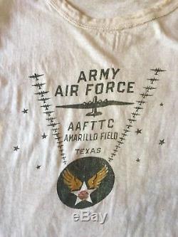 Vintage Des Années 1940 Ink Imprimé Seconde Guerre Mondiale T-shirt Uniforme 40s Armée Air Force Aafttc