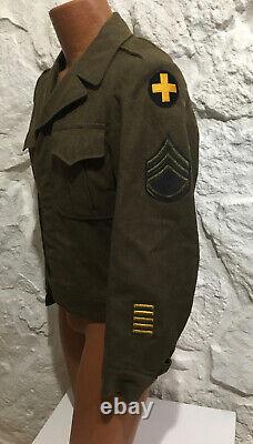 Vintage Wwii Us Army Air Force 33th Infantry Sergant Ike Veste Sz 36 Patches